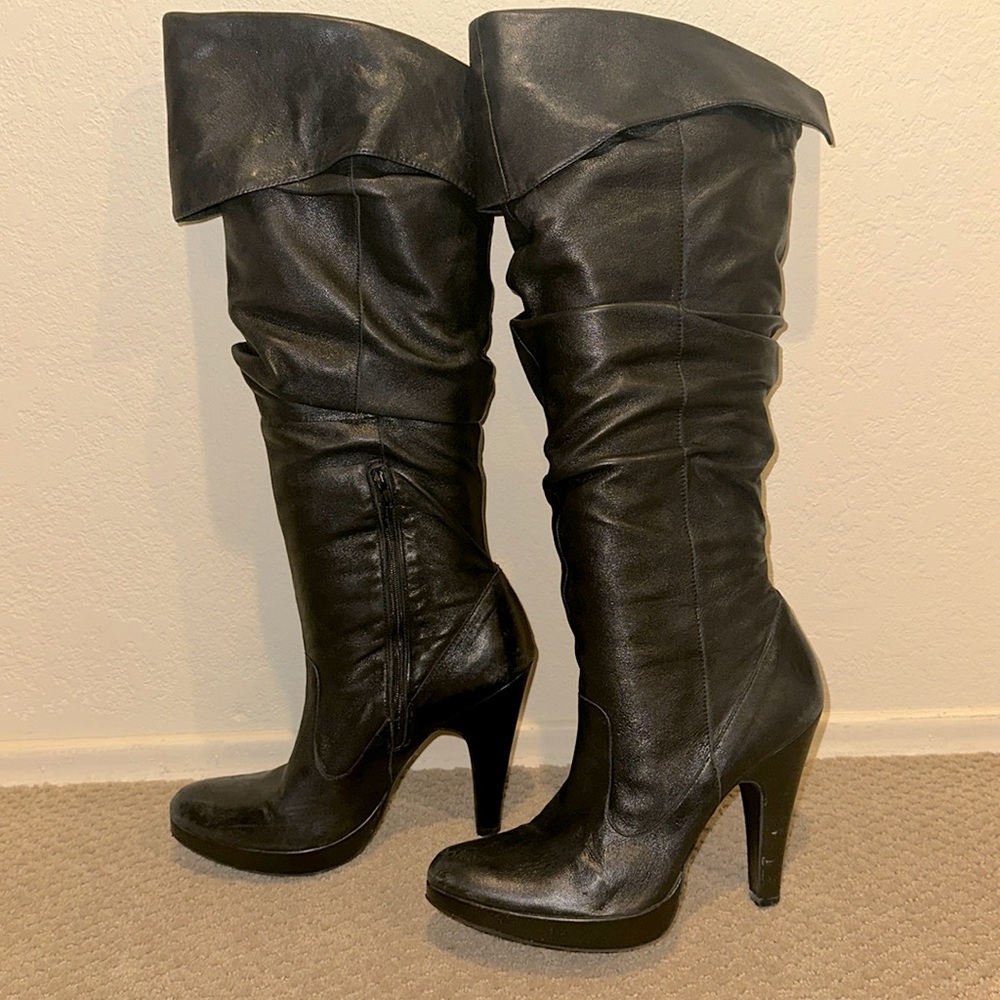 Jessica Simpson Knee High Black Leather Boots 9.5